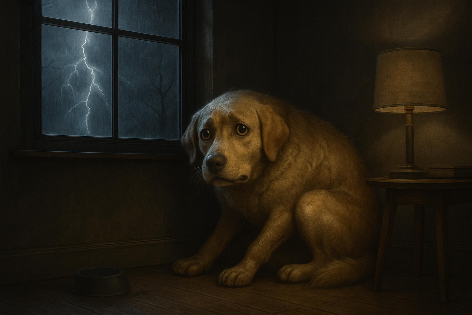 Cachorro com medo durante tempestade