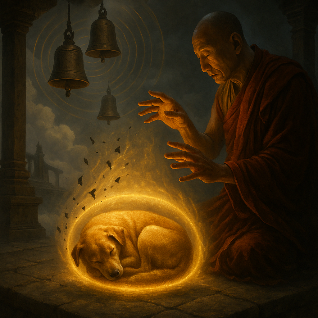 Cachorro recebendo energia calmante